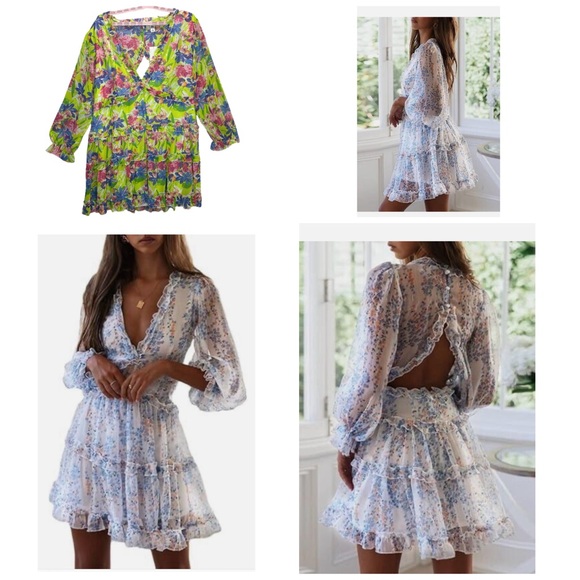 It's Fashion Women's V-Neck Floral Ruffle Cutout Backless Mini Dress Size 2X - Picture 10 of 10